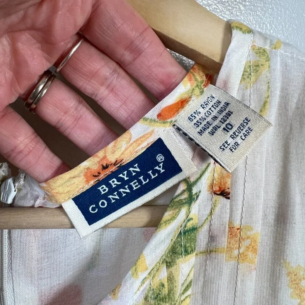 Vintage Bryn Connelly Midi Dress Size 10 Floral Orange Sleeveless Cottagecore